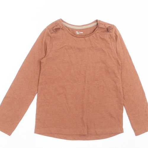 TU Girls Brown  Cotton Basic Casual Size 5-6 Years Crew Neck Pullover