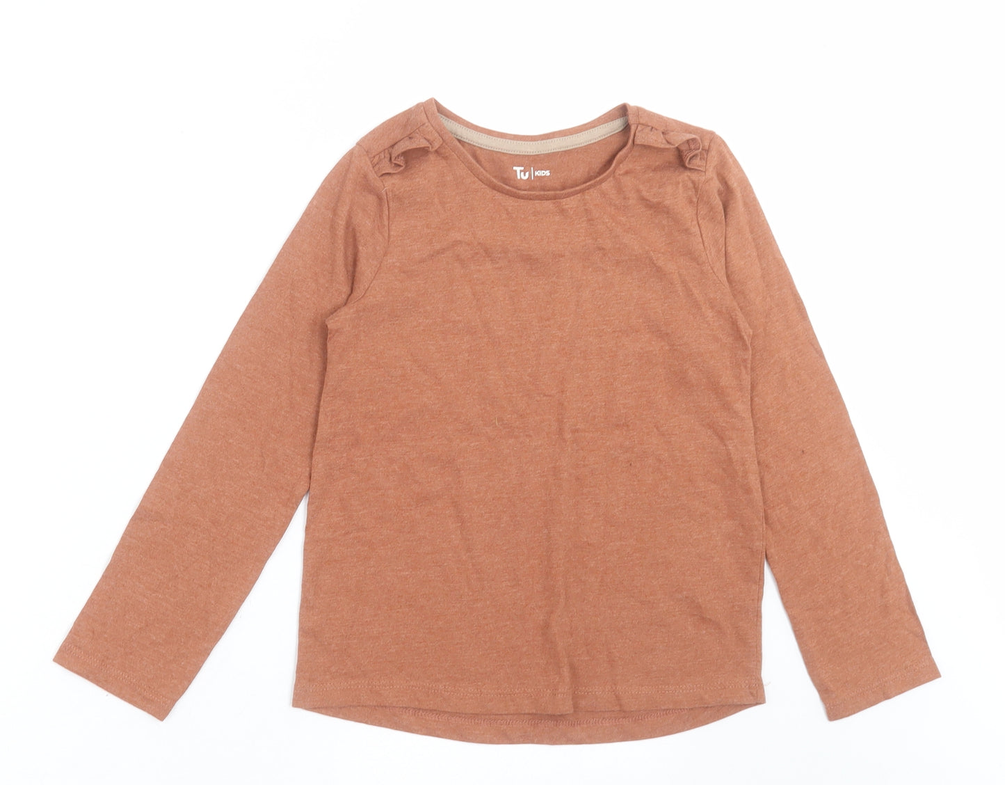 TU Girls Brown  Cotton Basic Casual Size 5-6 Years Crew Neck Pullover