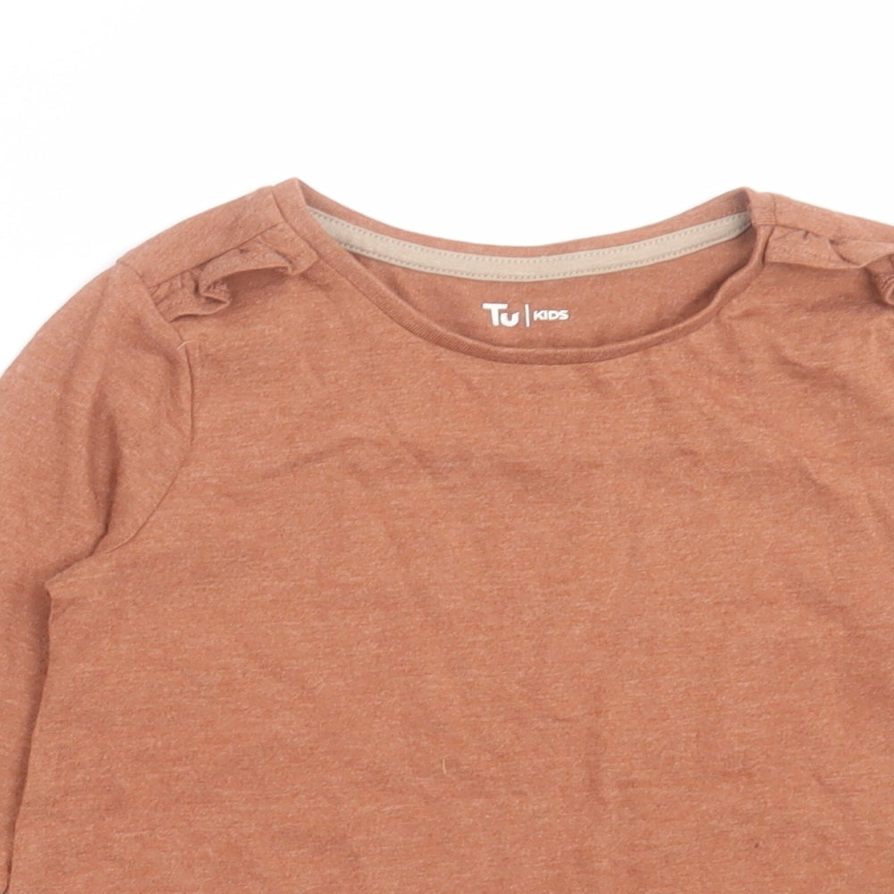 TU Girls Brown  Cotton Basic Casual Size 5-6 Years Crew Neck Pullover