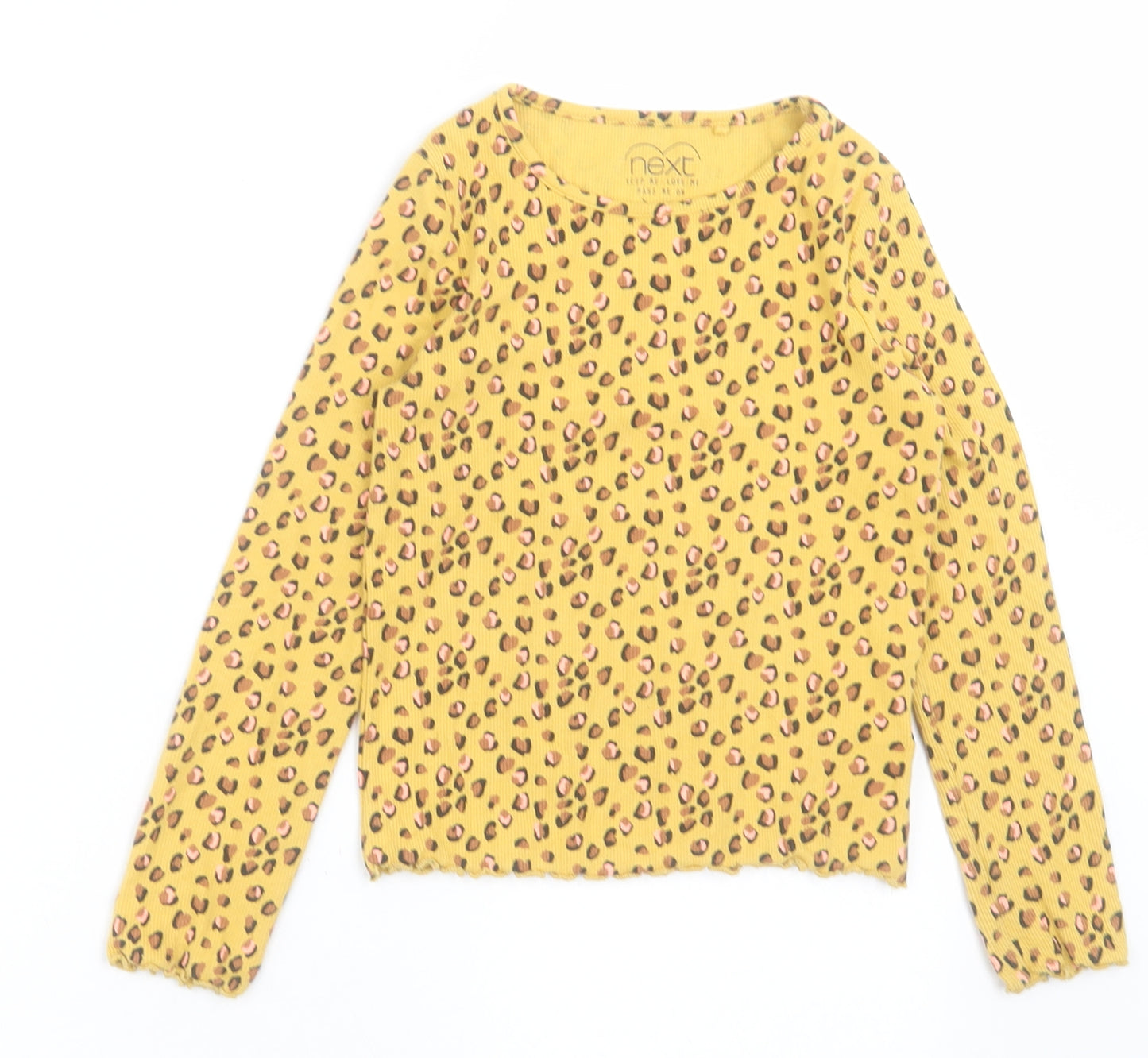 NEXT Girls Yellow Animal Print Cotton Basic Casual Size 5-6 Years Crew Neck Pullover