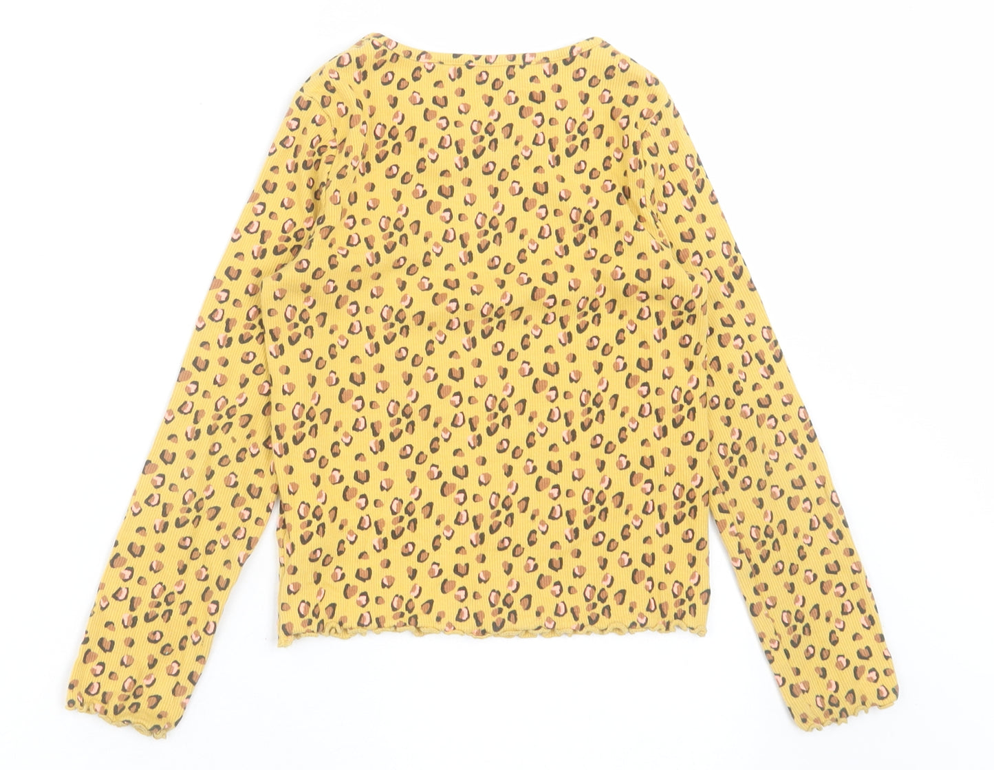 NEXT Girls Yellow Animal Print Cotton Basic Casual Size 5-6 Years Crew Neck Pullover
