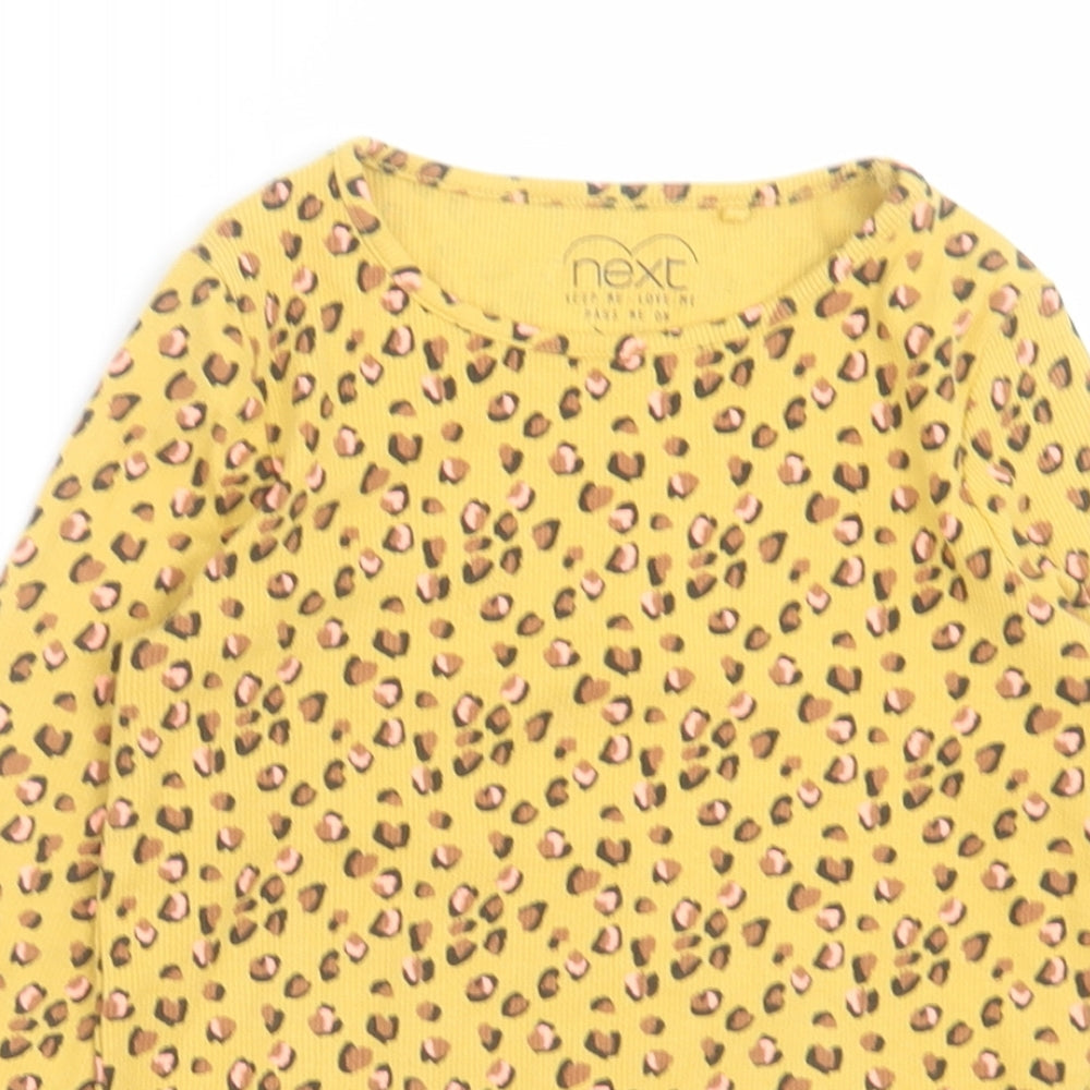NEXT Girls Yellow Animal Print Cotton Basic Casual Size 5-6 Years Crew Neck Pullover