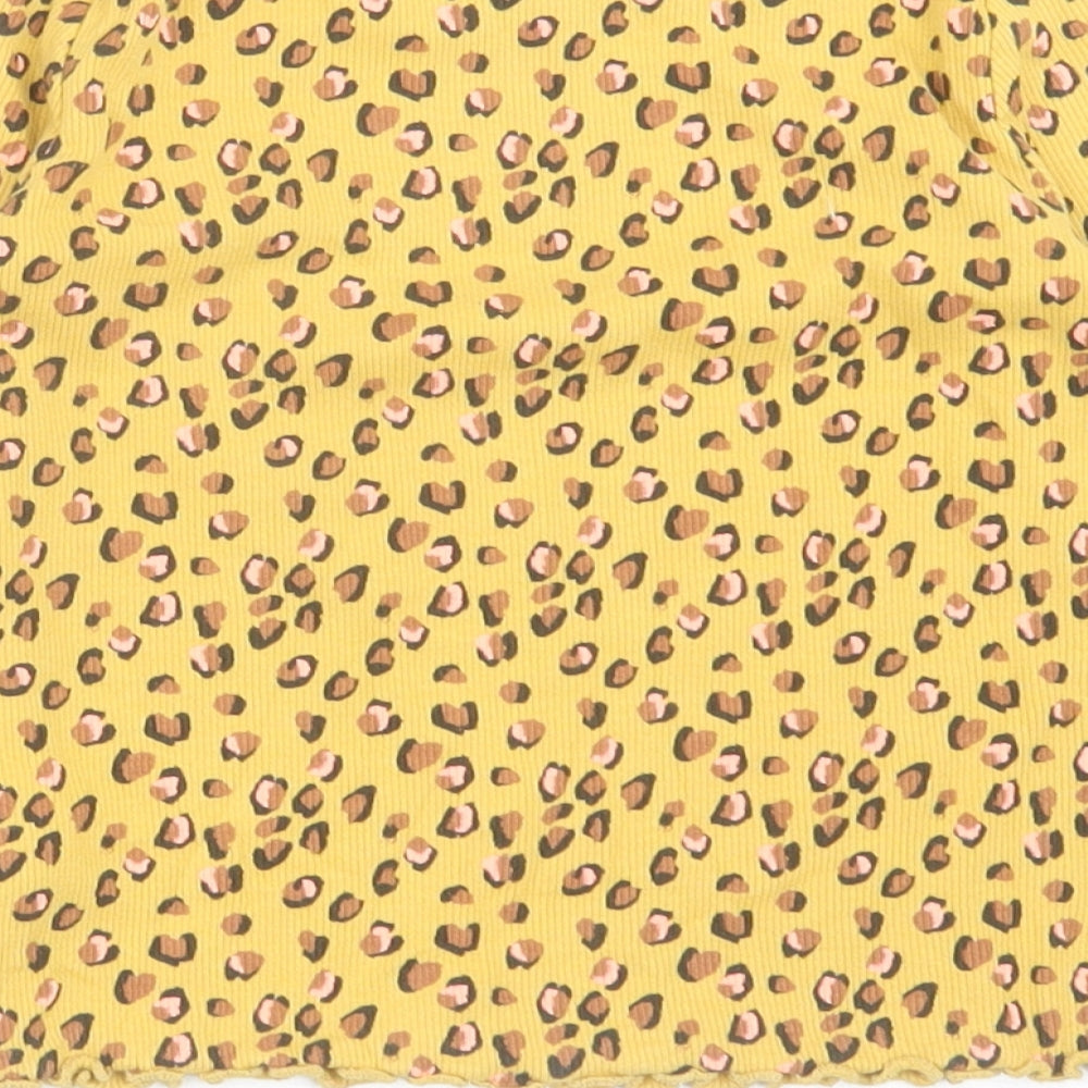 NEXT Girls Yellow Animal Print Cotton Basic Casual Size 5-6 Years Crew Neck Pullover