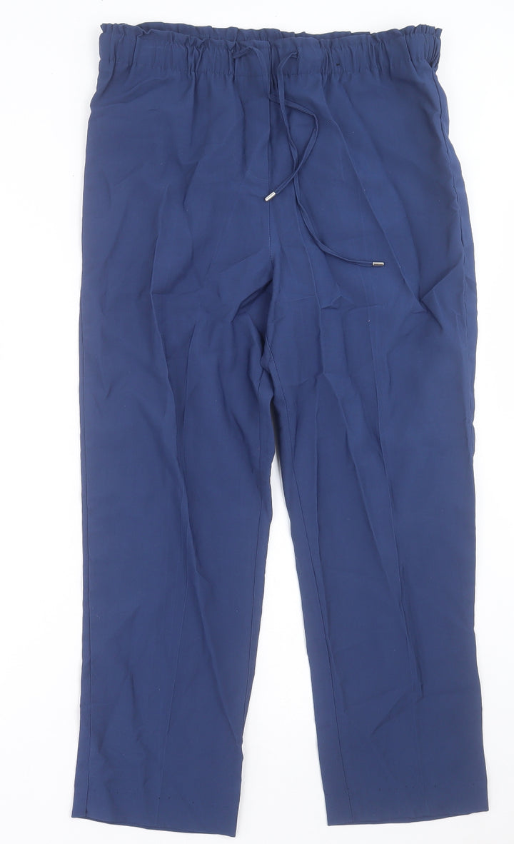 Dunnes Stores Womens Blue Polyester Trousers Size 14 L27 in Regular Tie