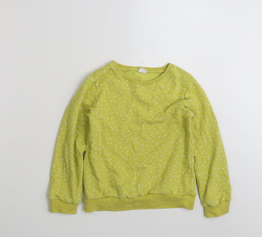 Front view of Next girls’ yellow polka dot cotton pullover sweatshirt, size 8, years pullover