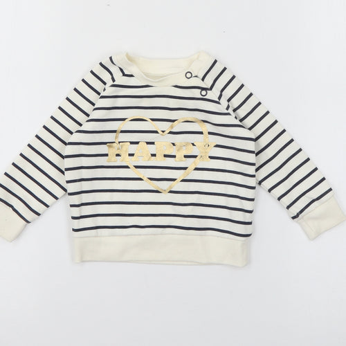 Primark Baby Ivory Striped Cotton Pullover Jumper Size 3-6 Months  Snap