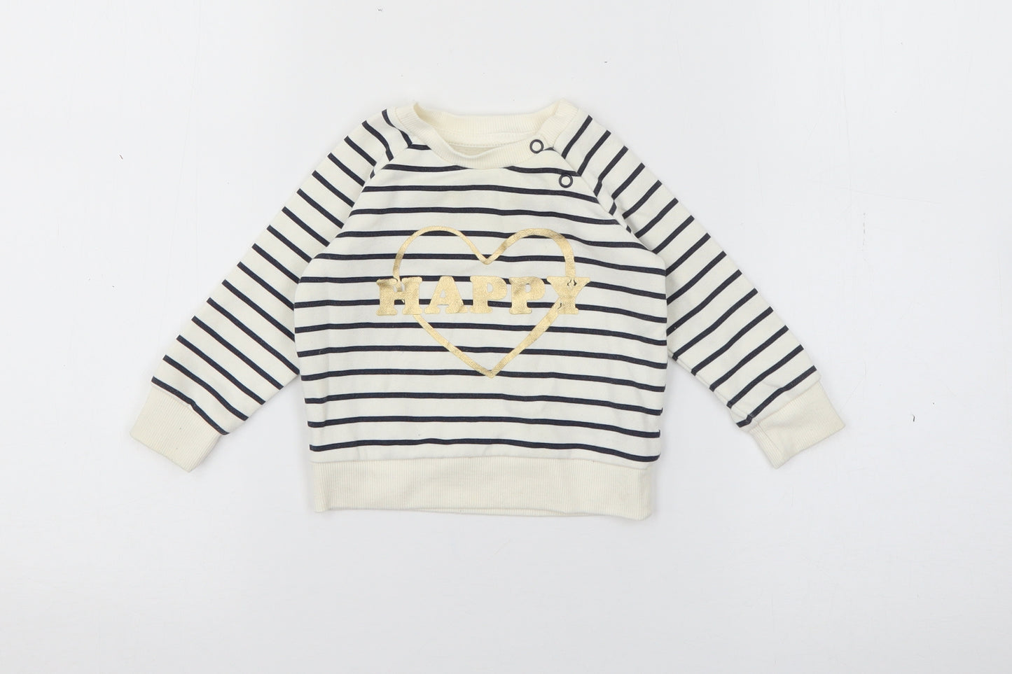 Primark Baby Ivory Striped Cotton Pullover Jumper Size 3-6 Months  Snap