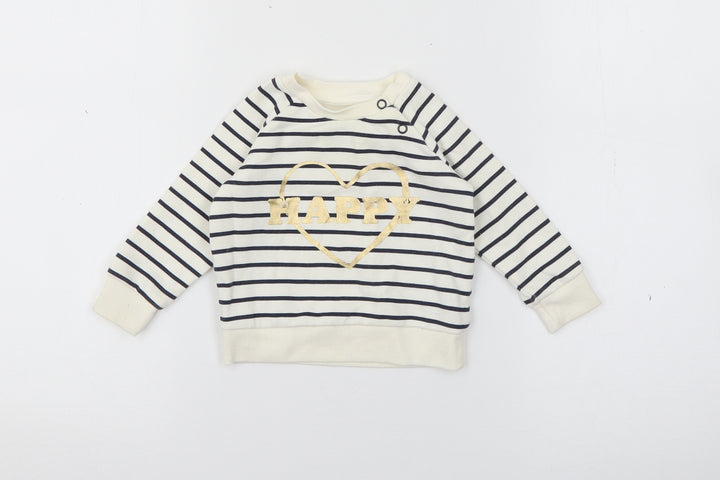 Primark Baby Ivory Striped Cotton Pullover Jumper Size 3-6 Months  Snap