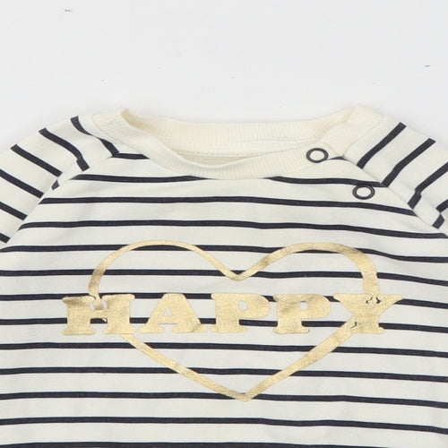 Primark Baby Ivory Striped Cotton Pullover Jumper Size 3-6 Months  Snap