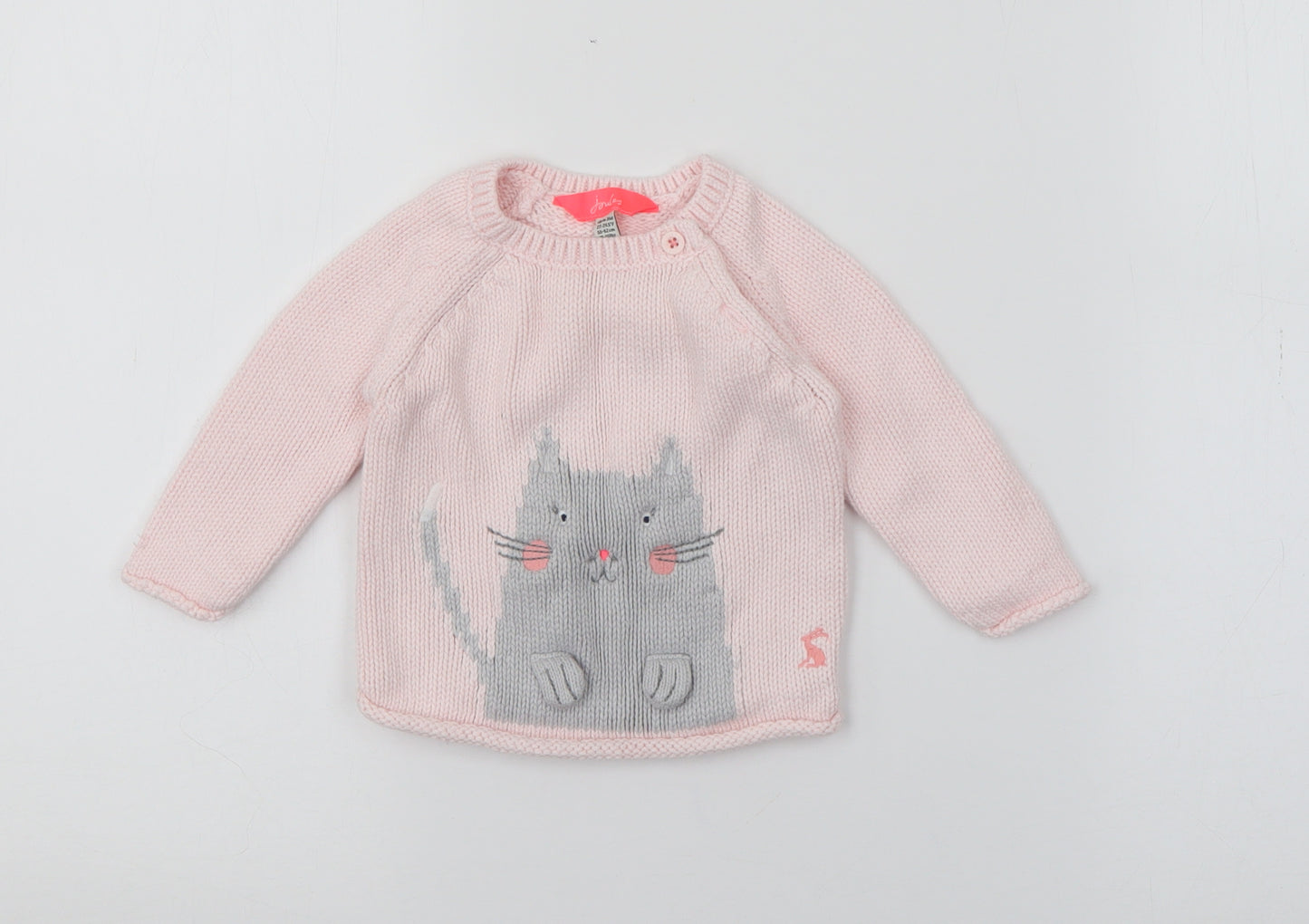 Joules Baby Pink  Cotton Pullover Jumper Size 0-3 Months  Button