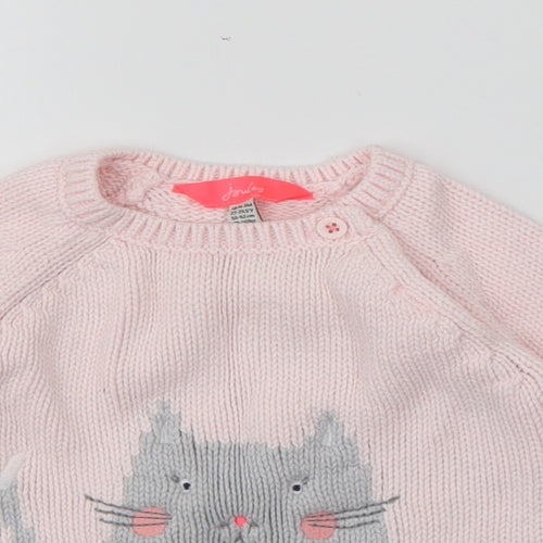 Joules Baby Pink  Cotton Pullover Jumper Size 0-3 Months  Button
