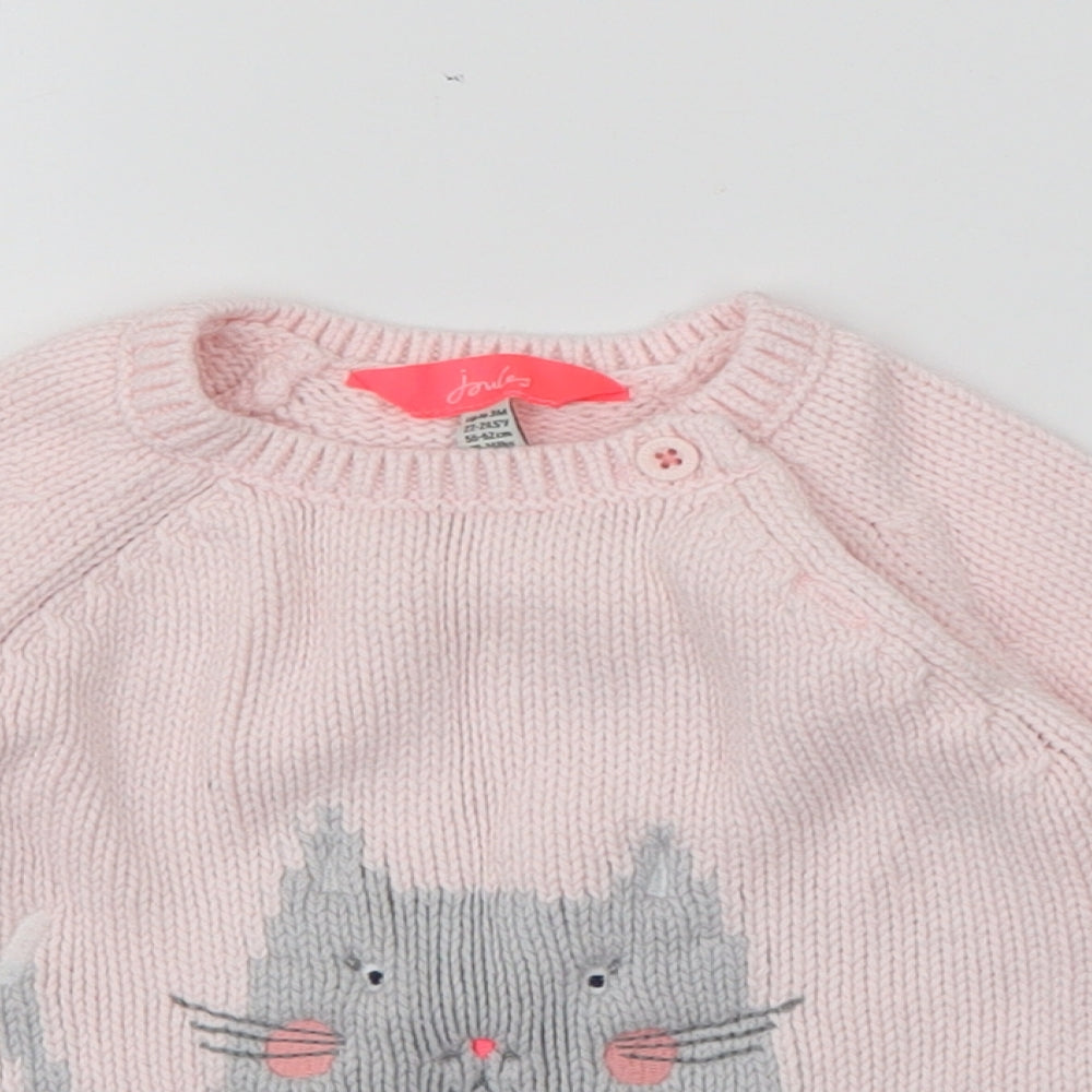 Joules Baby Pink  Cotton Pullover Jumper Size 0-3 Months  Button