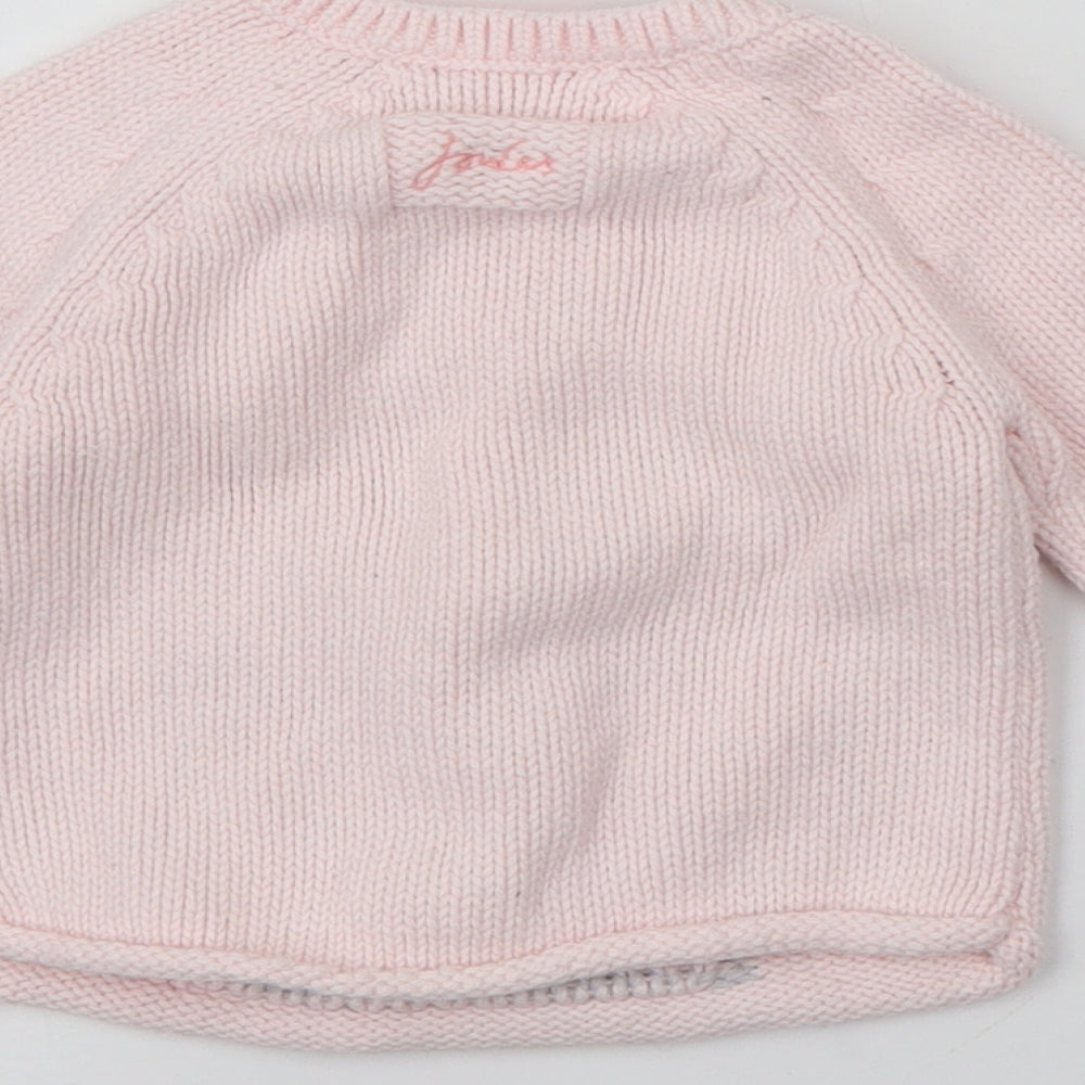 Joules Baby Pink  Cotton Pullover Jumper Size 0-3 Months  Button