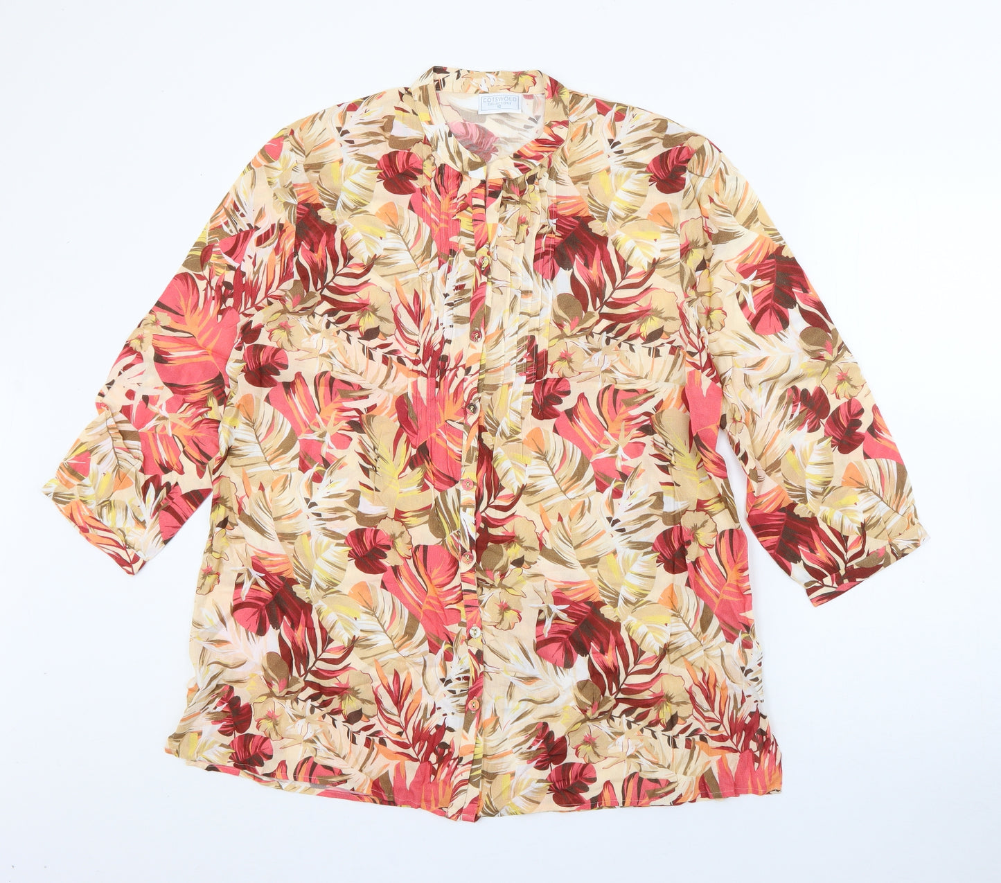 cotswold collection Womens Beige Floral Viscose Basic Blouse Size 12 Crew Neck