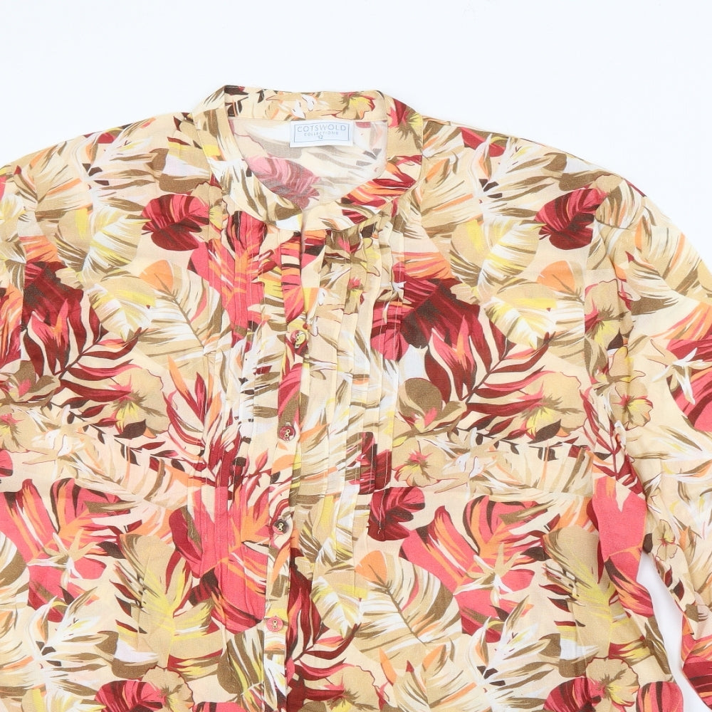 cotswold collection Womens Beige Floral Viscose Basic Blouse Size 12 Crew Neck