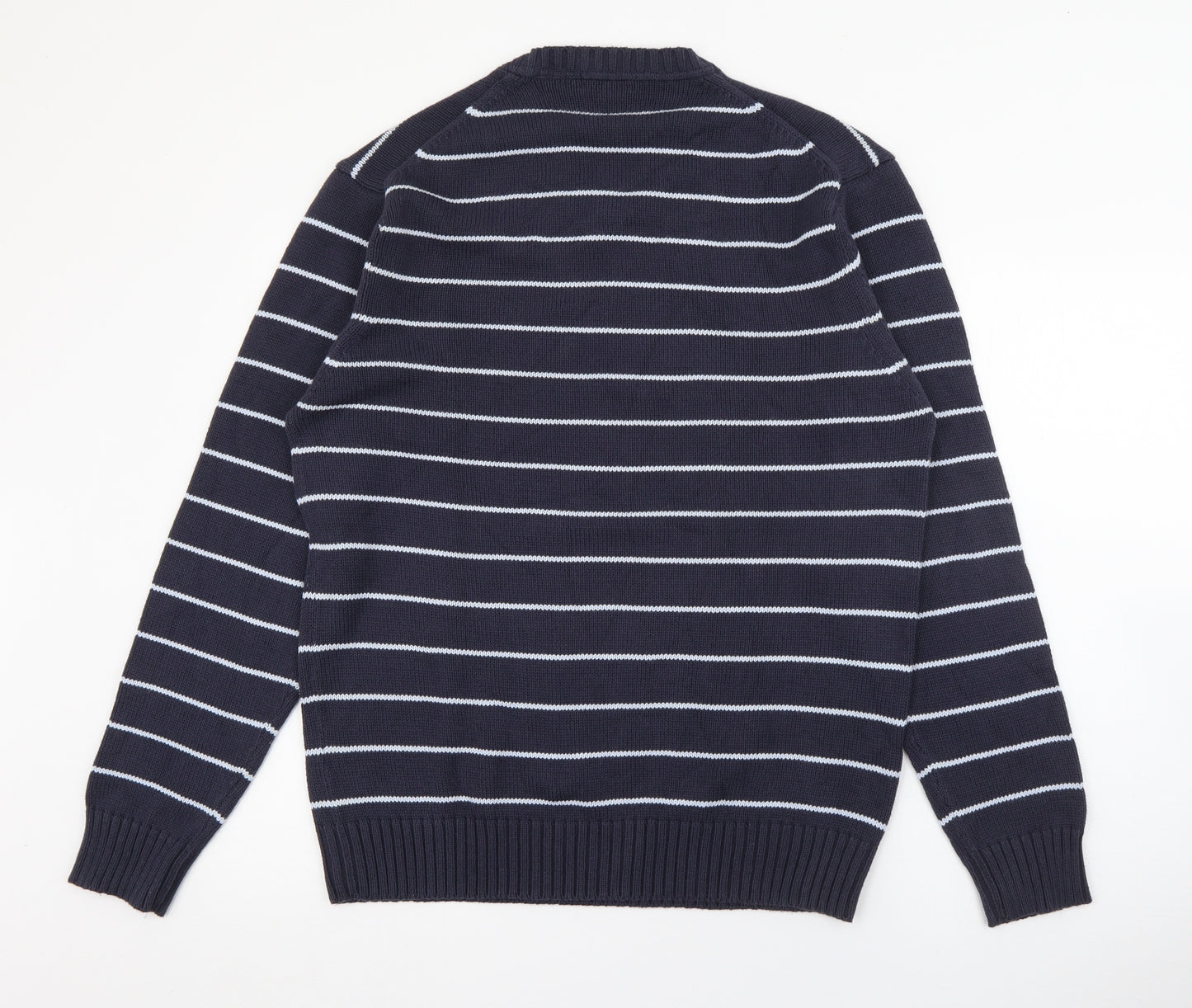 Cargoquay Mens Blue V-Neck Striped Cotton Pullover Jumper Size L