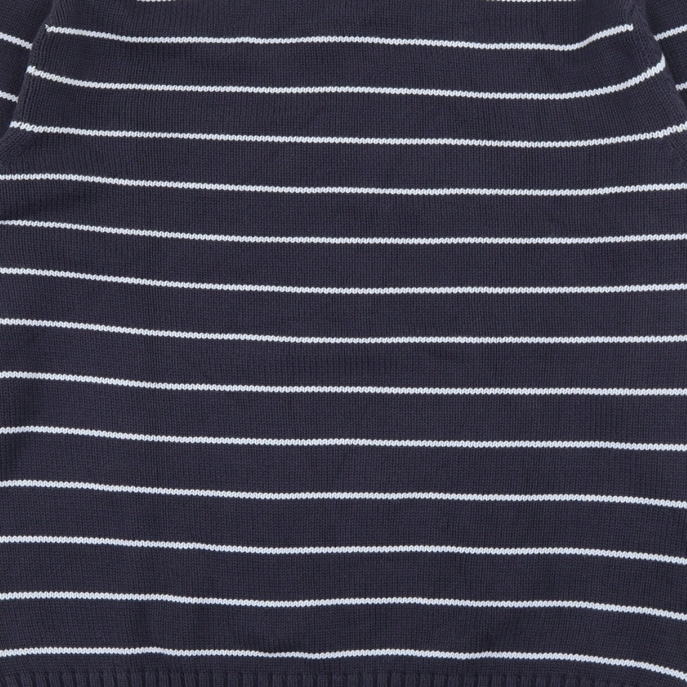 Cargoquay Mens Blue V-Neck Striped Cotton Pullover Jumper Size L
