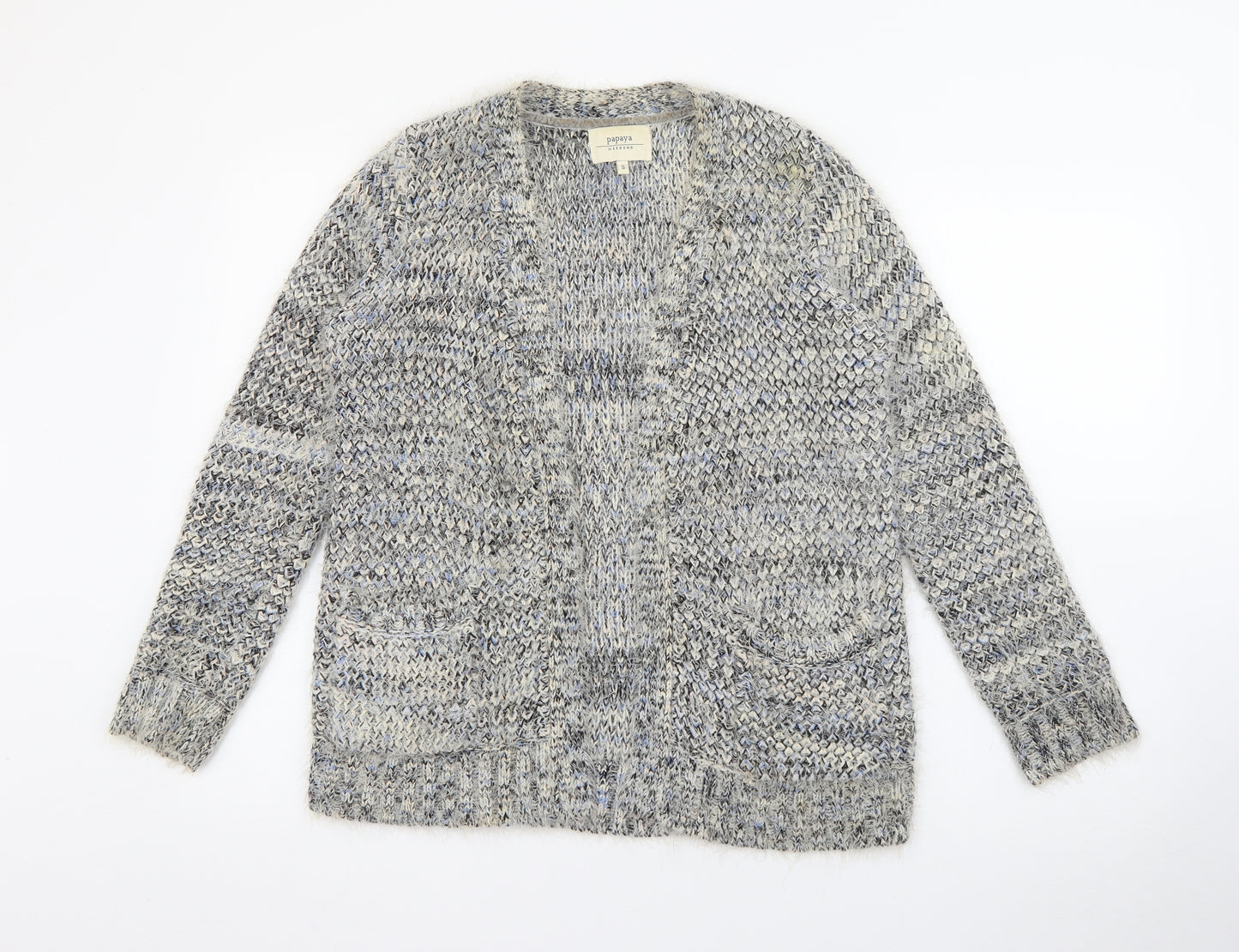 Papaya Womens Grey V-Neck  Acrylic Cardigan Jumper Size S