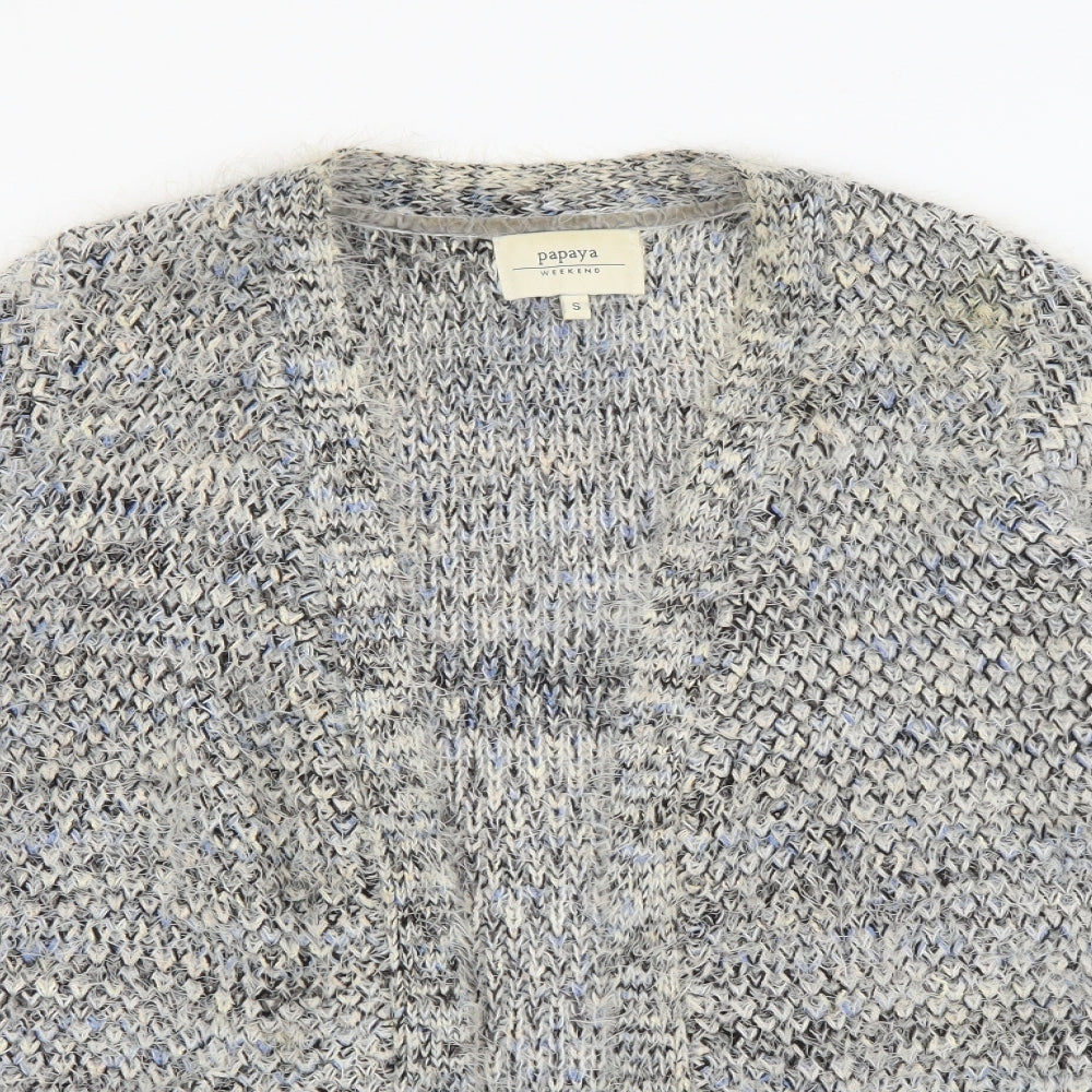 Papaya Womens Grey V-Neck  Acrylic Cardigan Jumper Size S