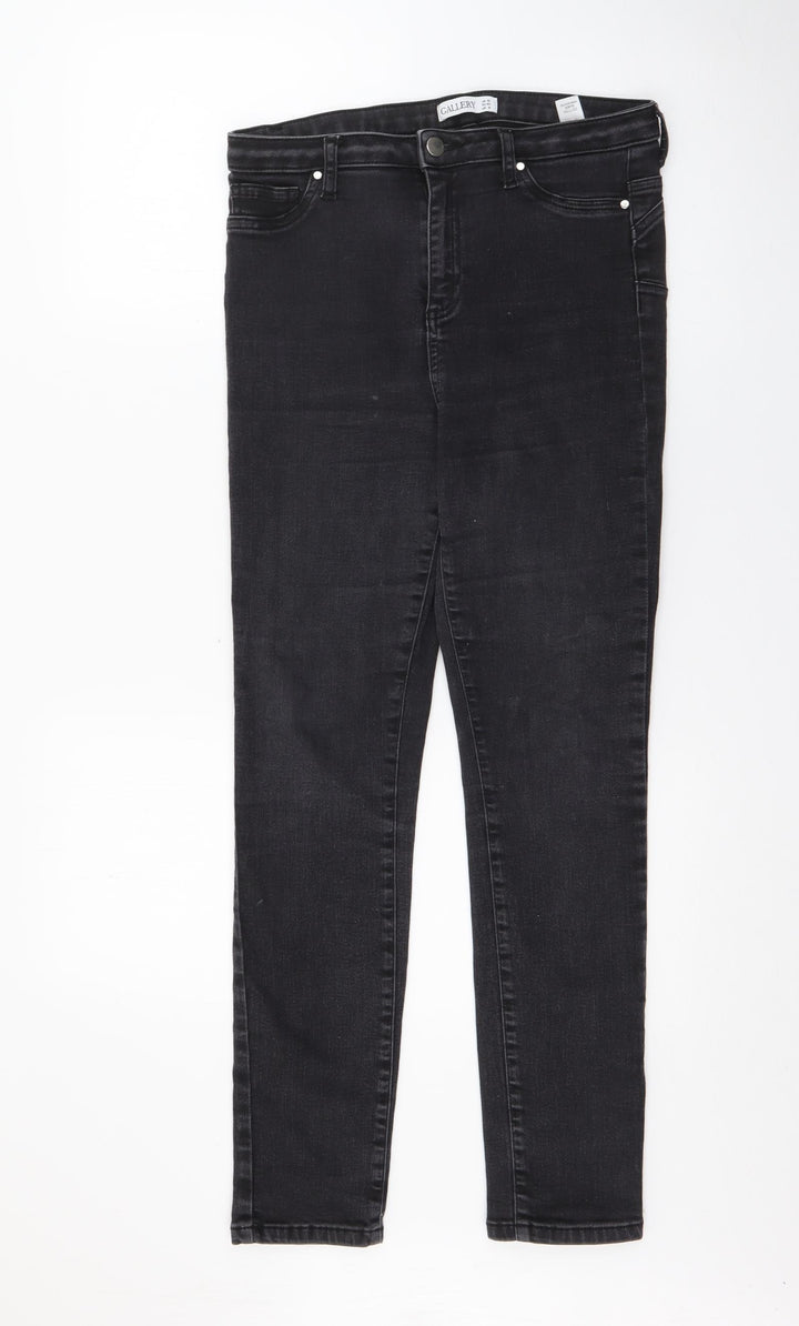 Gallery Womens Black  Cotton Skinny Jeans Size 12 L28 in Regular Button