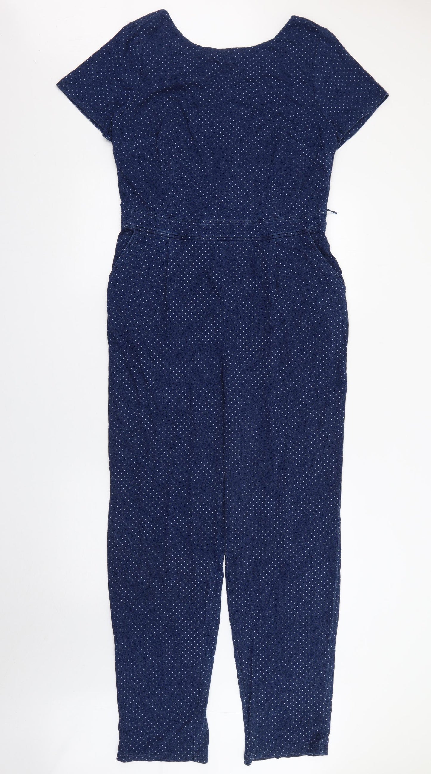 Boden Womens Blue Polka Dot Cotton Jumpsuit One-Piece Size 14  Zip