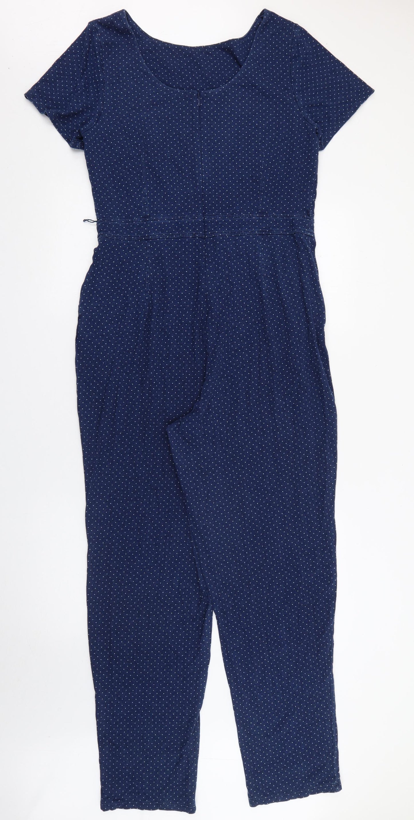 Boden Womens Blue Polka Dot Cotton Jumpsuit One-Piece Size 14  Zip