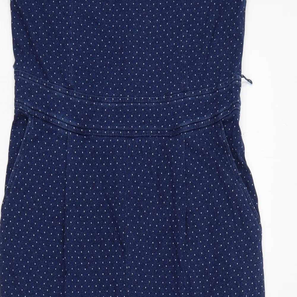 Boden Womens Blue Polka Dot Cotton Jumpsuit One-Piece Size 14  Zip