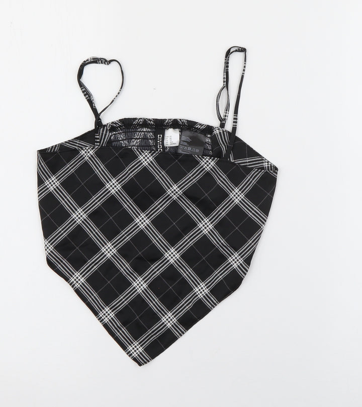 H&M Womens Black Plaid Polyester Cropped Tank Size XS Square Neck