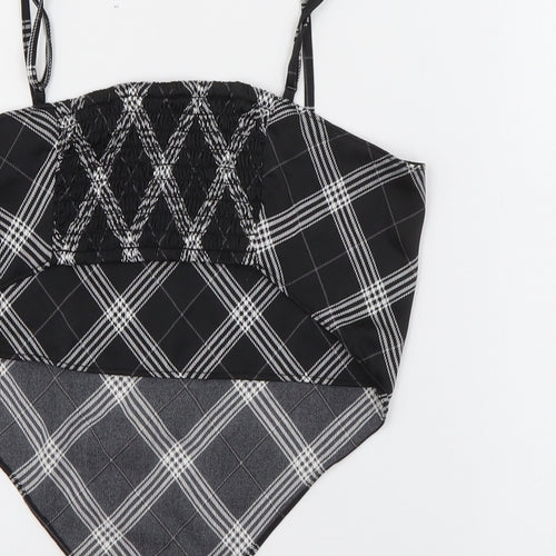 H&M Womens Black Plaid Polyester Cropped Tank Size XS Square Neck