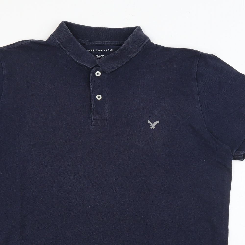 American Eagle  Mens Blue  Cotton  Polo Size XL Collared Button