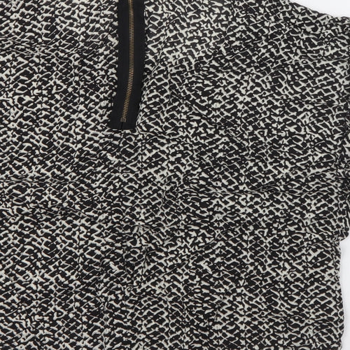 Glamorous Womens Black Geometric Cotton Basic Blouse Size 8 Round Neck