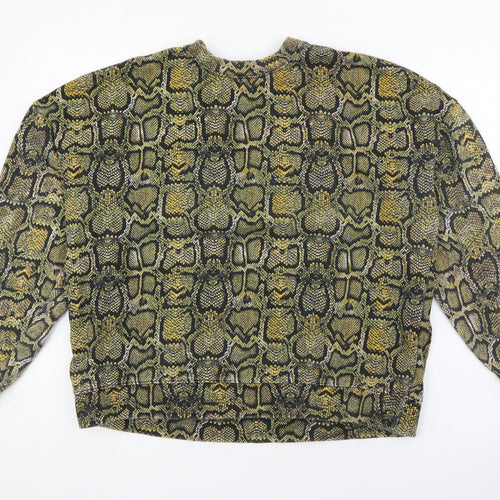 Pull&Bear Womens Green Animal Print Cotton Pullover Sweatshirt Size S