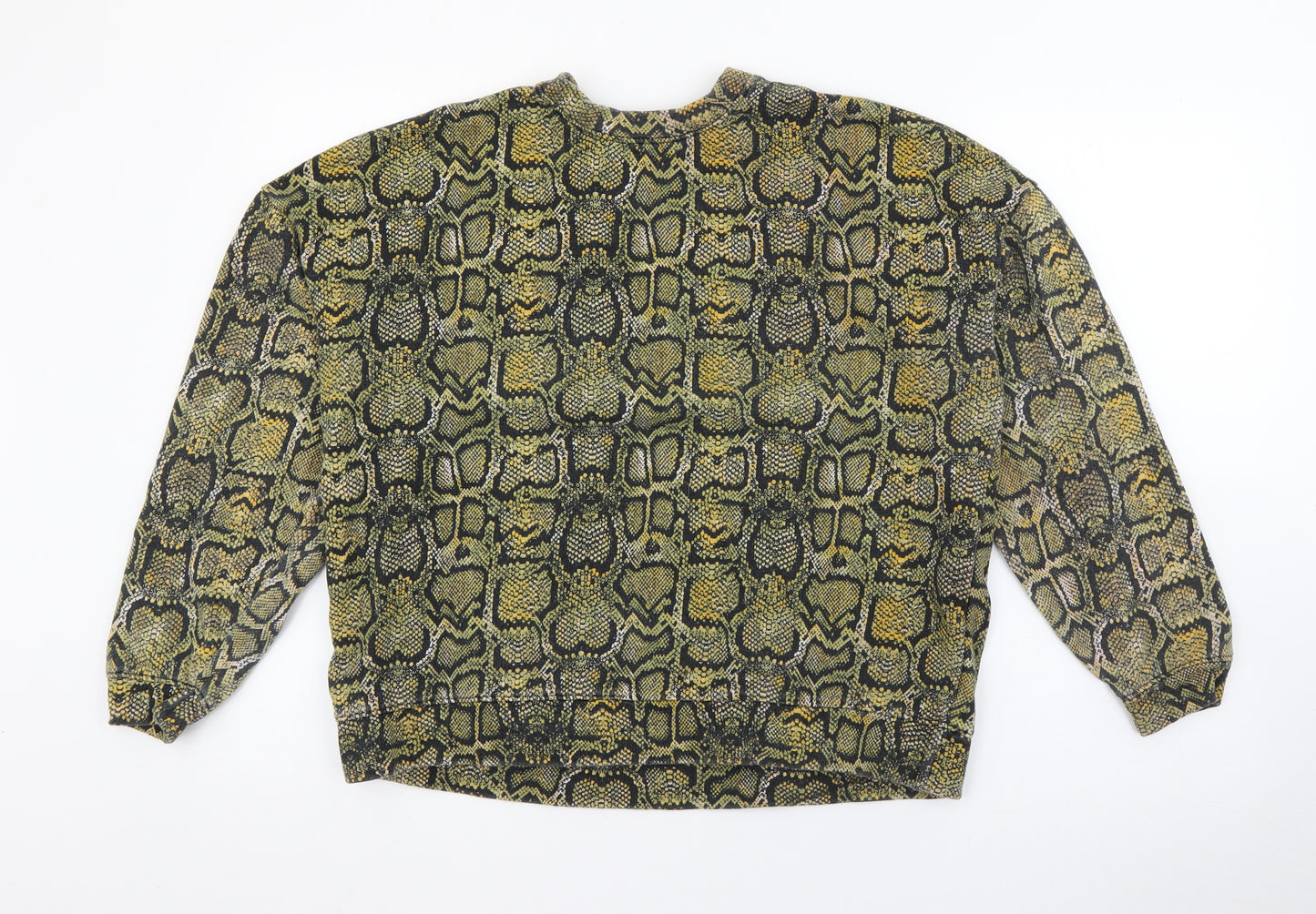 Pull&Bear Womens Green Animal Print Cotton Pullover Sweatshirt Size S