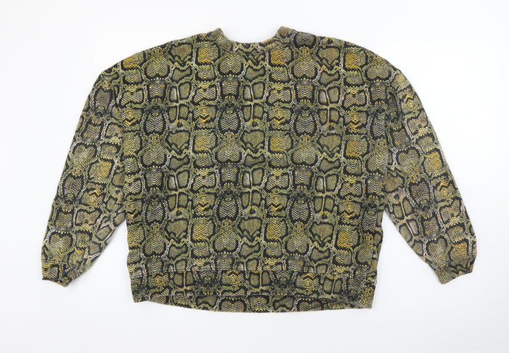 Pull&Bear Womens Green Animal Print Cotton Pullover Sweatshirt Size S