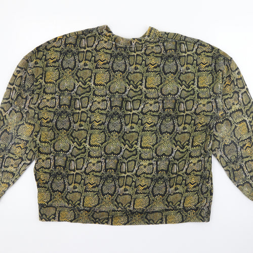 Pull&Bear Womens Green Animal Print Cotton Pullover Sweatshirt Size S