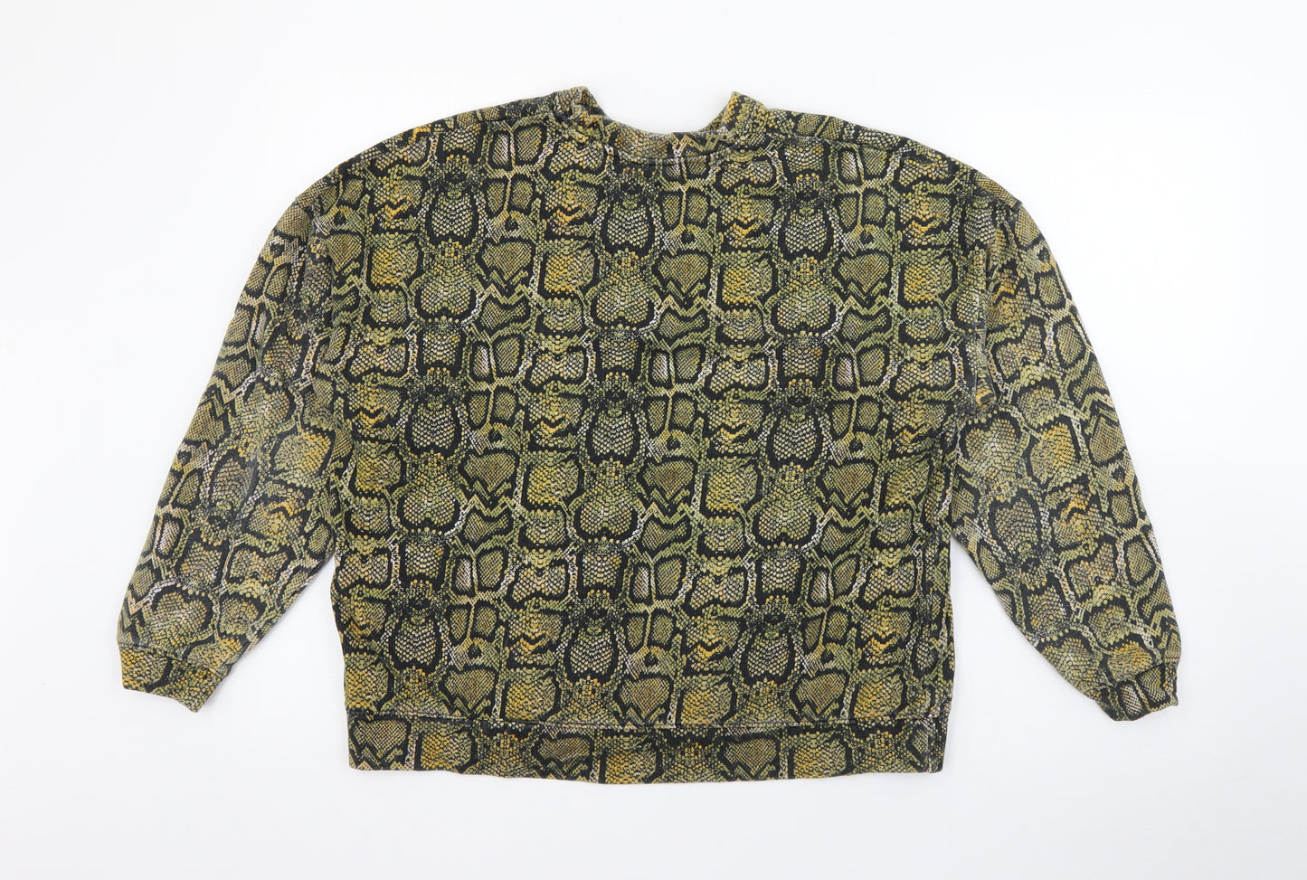 Pull&Bear Womens Green Animal Print Cotton Pullover Sweatshirt Size S