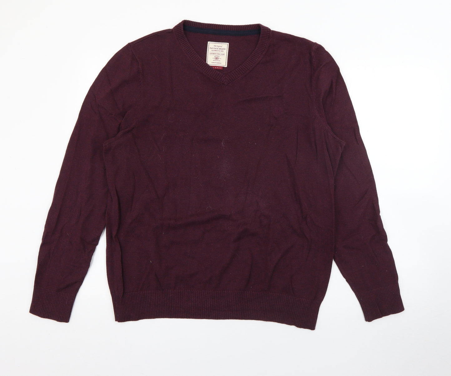 Fat Face Mens Purple V-Neck  Cotton Pullover Jumper Size XL