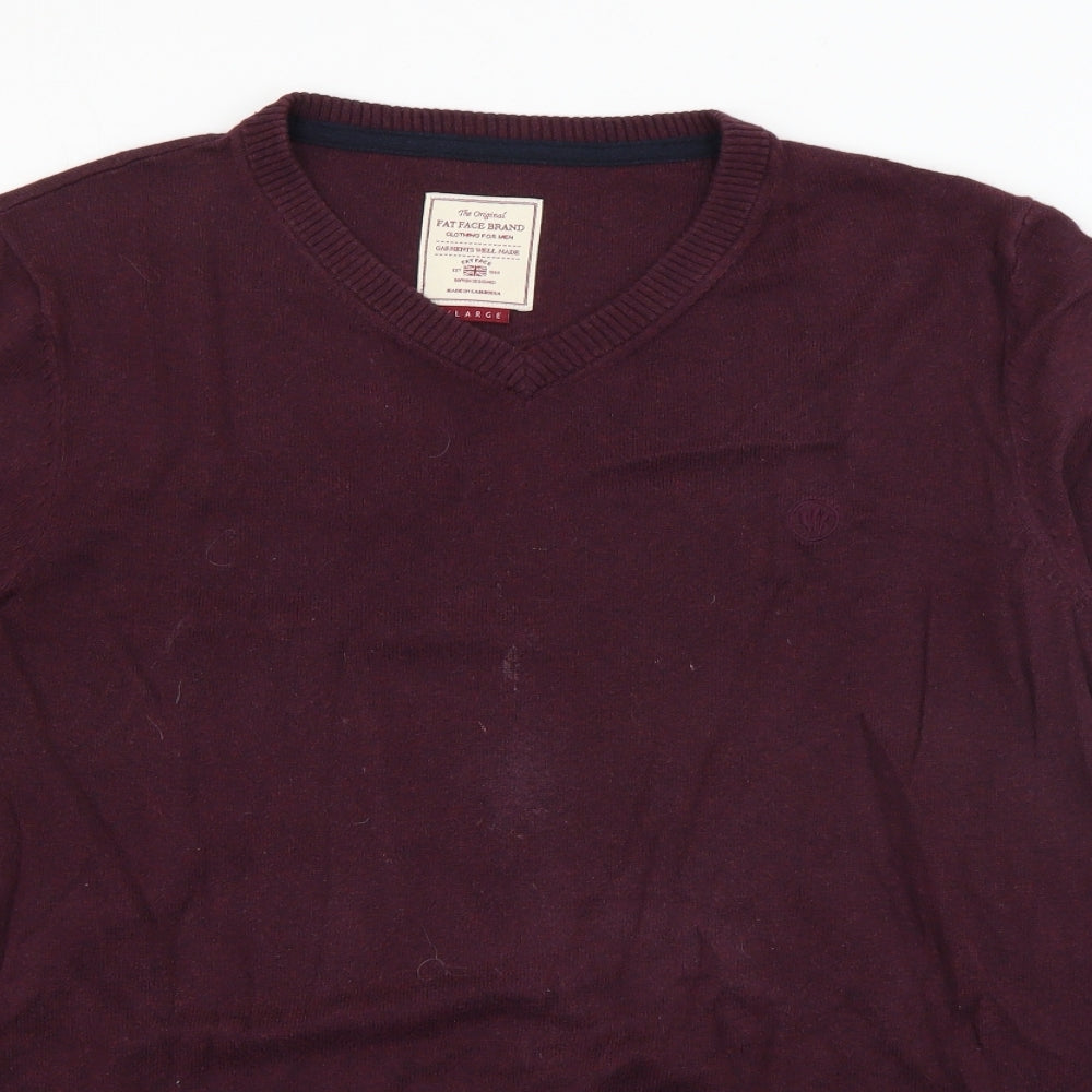 Fat Face Mens Purple V-Neck  Cotton Pullover Jumper Size XL