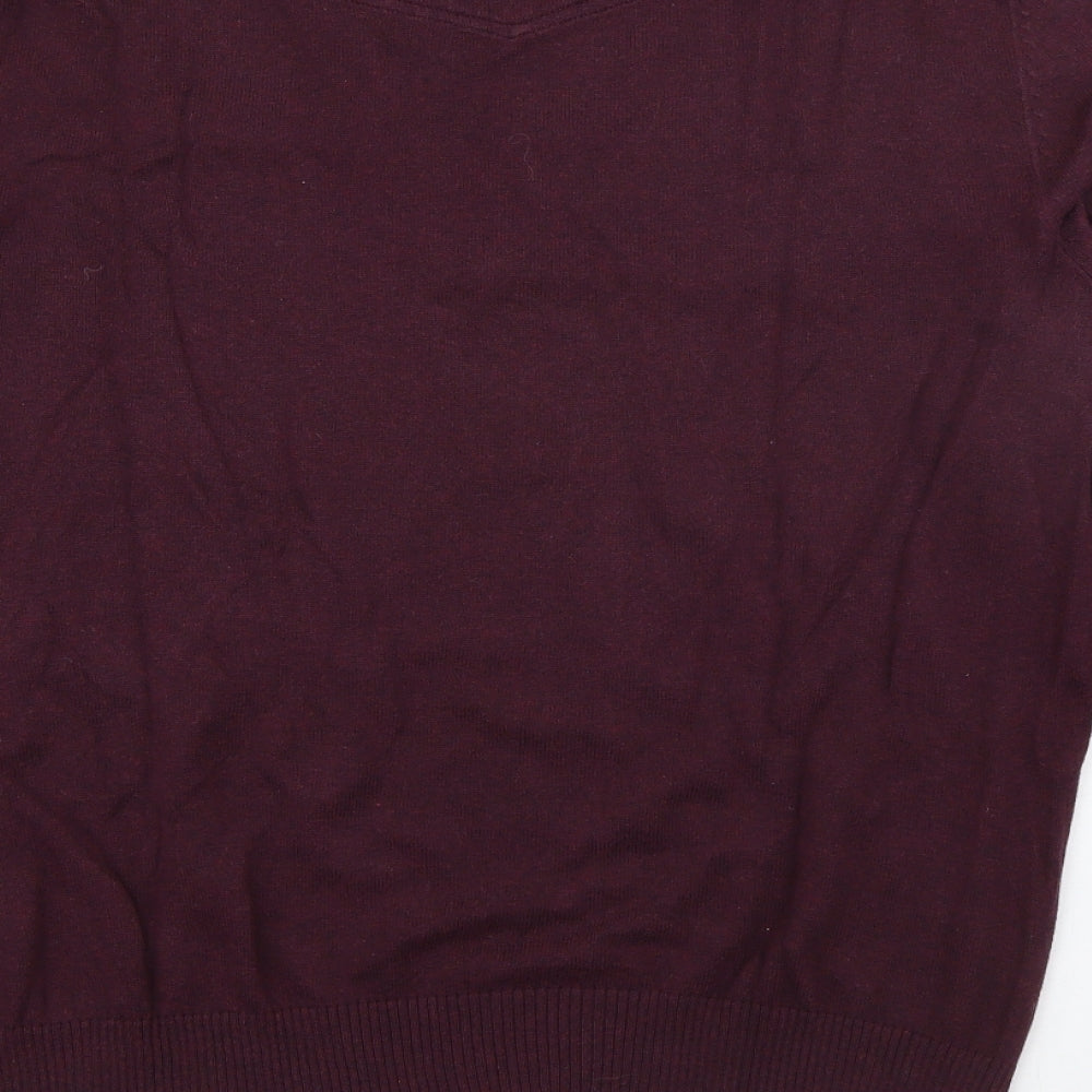 Fat Face Mens Purple V-Neck  Cotton Pullover Jumper Size XL