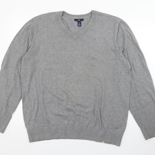 Gap Mens Grey V-Neck  Cotton Pullover Jumper Size L