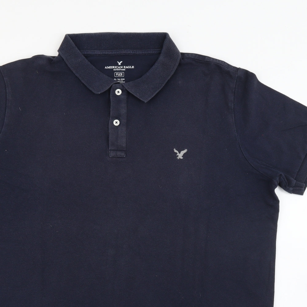 American Eagle Mens Blue  Cotton  Polo Size XL Collared Button