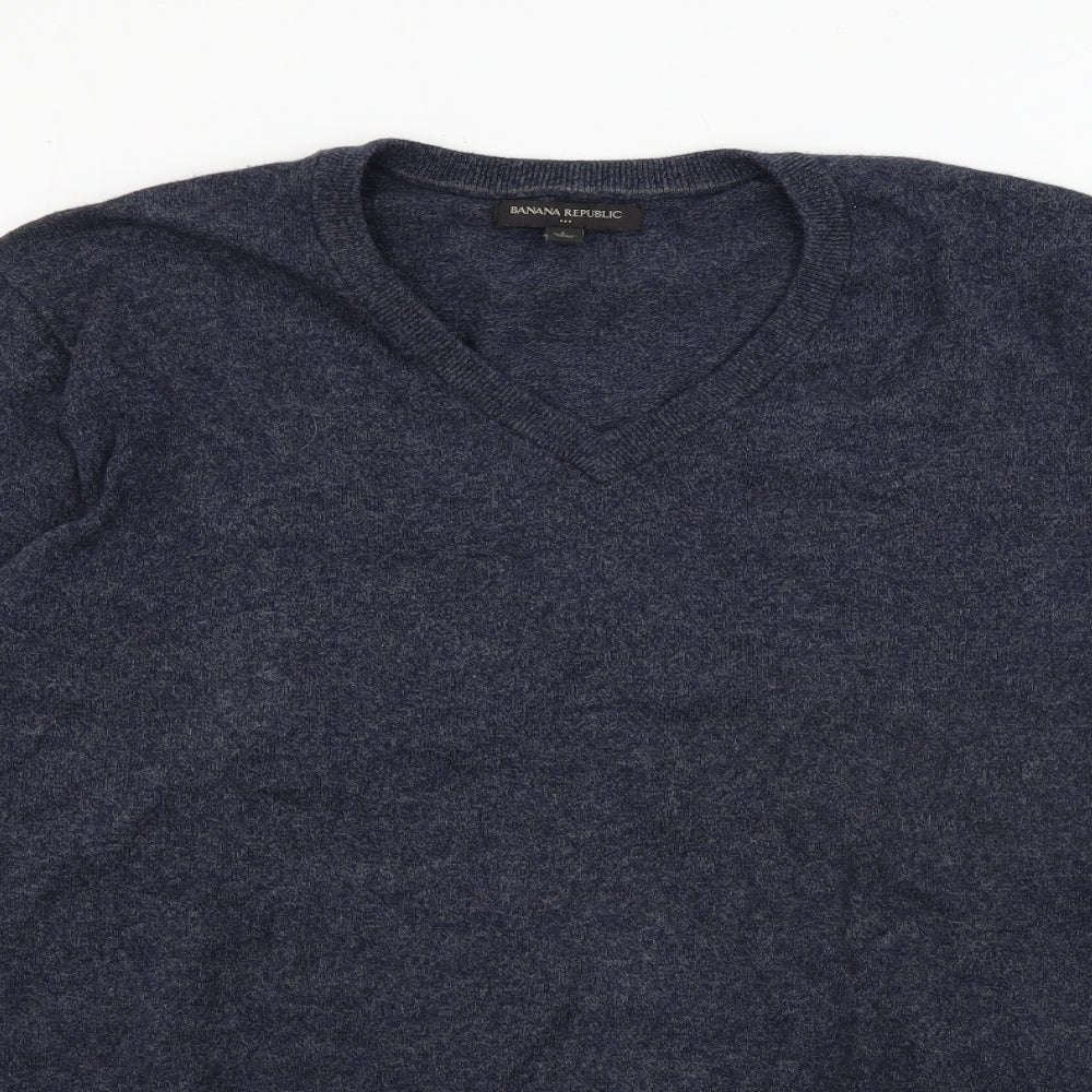 Banana Republic Mens Blue V-Neck  Cotton Pullover Jumper Size L