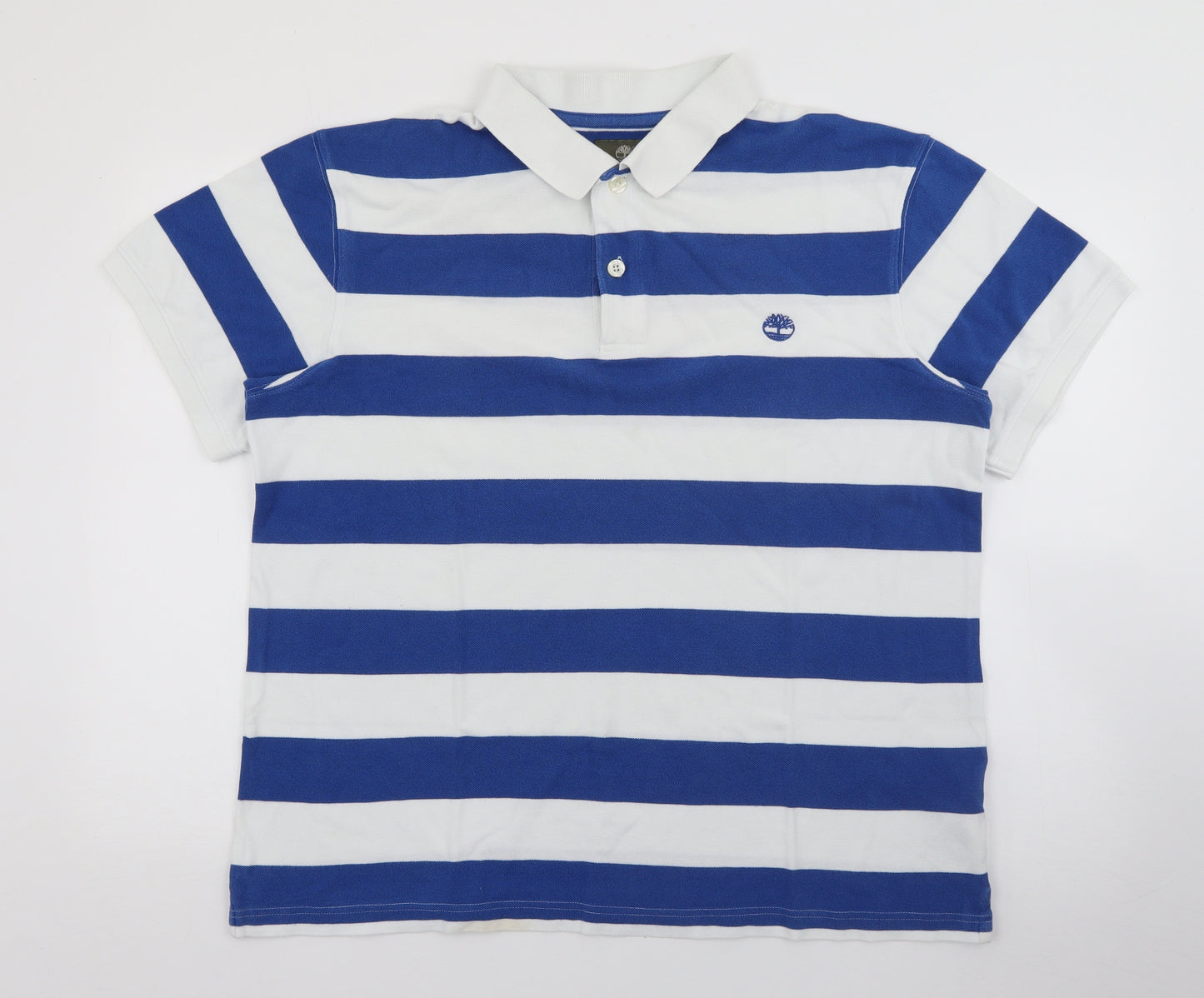 Timberland Mens Blue Striped Cotton  Polo Size XL Collared Button