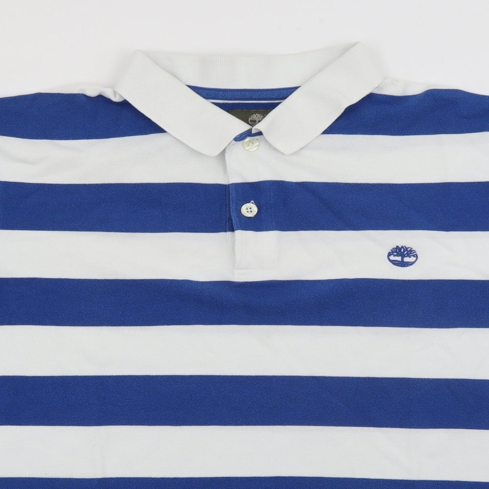 Timberland Mens Blue Striped Cotton  Polo Size XL Collared Button