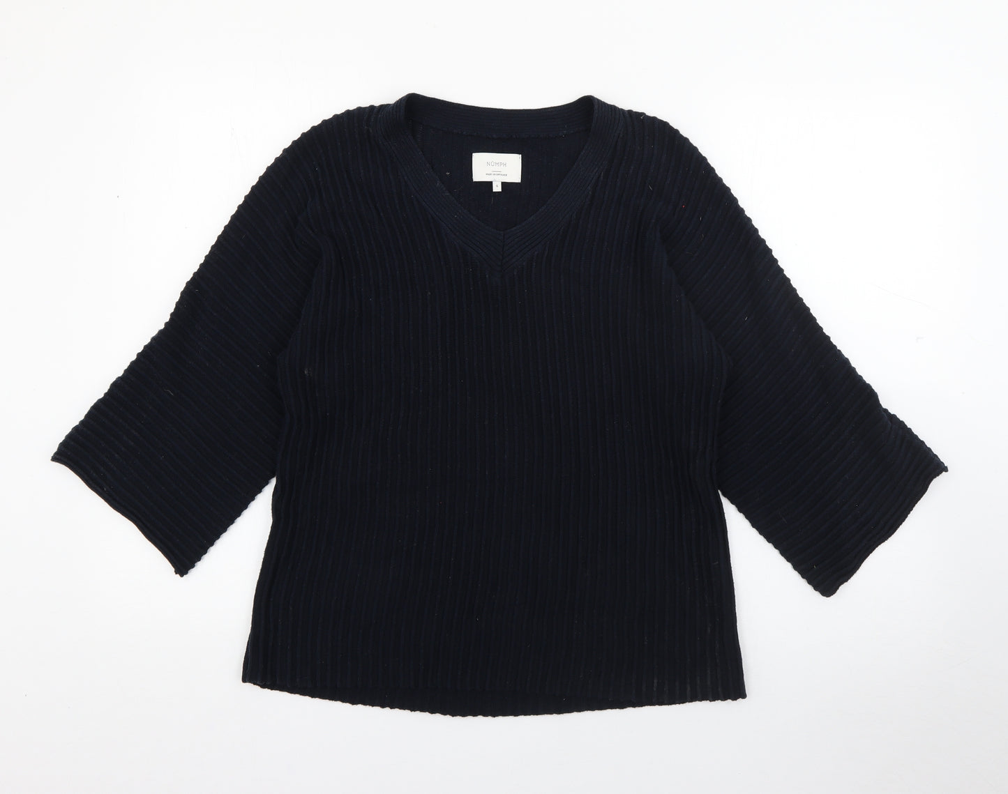 Numph Womens Blue V-Neck  Polyester Pullover Jumper Size S
