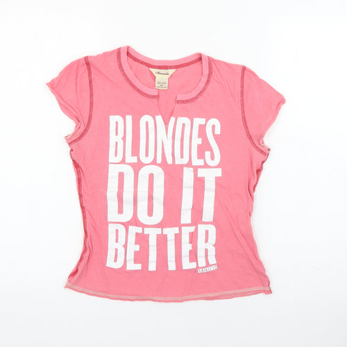 Abercrombie & Fitch Womens Pink  Cotton Basic T-Shirt Size M V-Neck