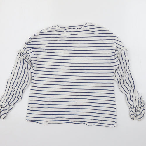 NEXT Girls White Striped Cotton Pullover T-Shirt Size 7 Years Crew Neck  - Cacti
