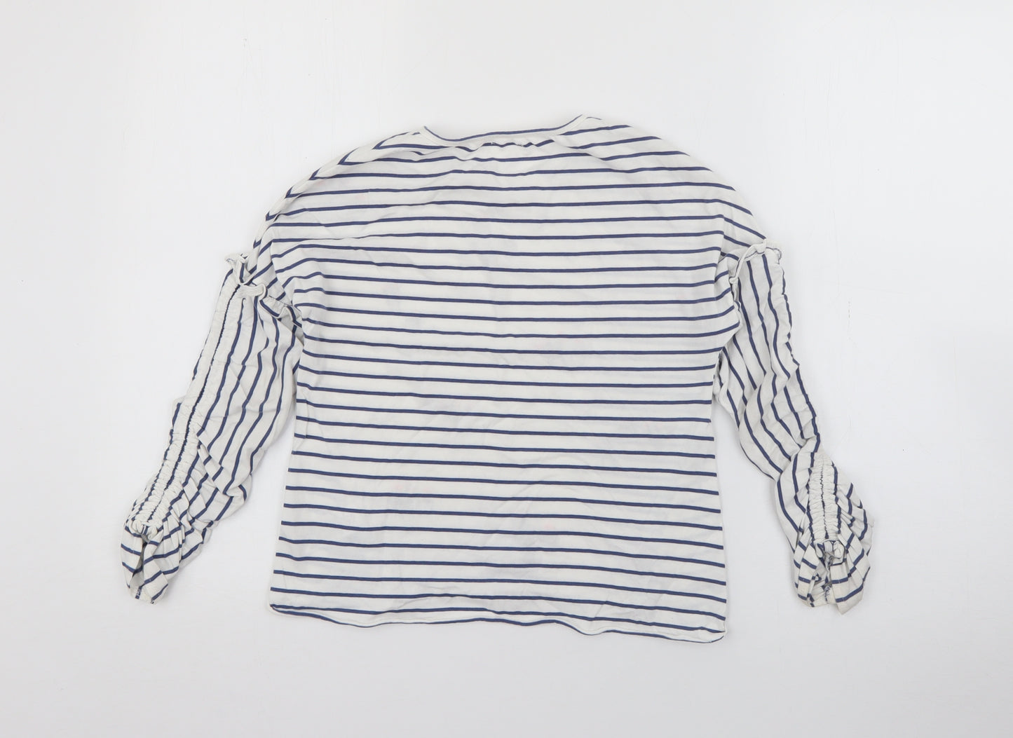 NEXT Girls White Striped Cotton Pullover T-Shirt Size 7 Years Crew Neck  - Cacti