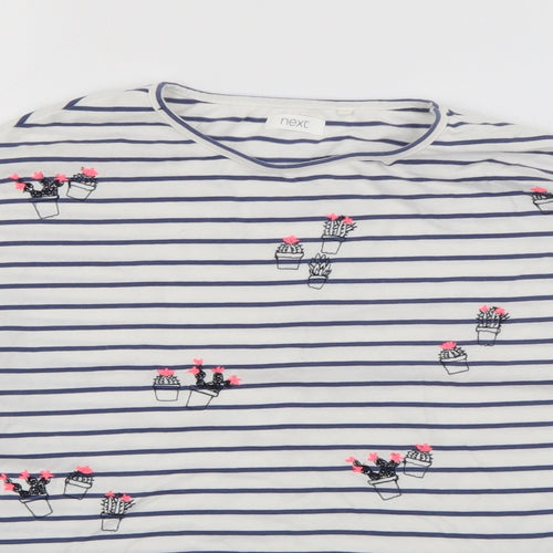 NEXT Girls White Striped Cotton Pullover T-Shirt Size 7 Years Crew Neck  - Cacti
