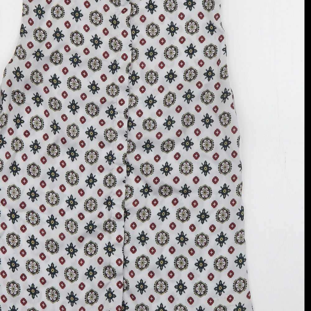 Laura Ashley Womens Grey Geometric Polyester Basic Button-Up Size 8 Collared